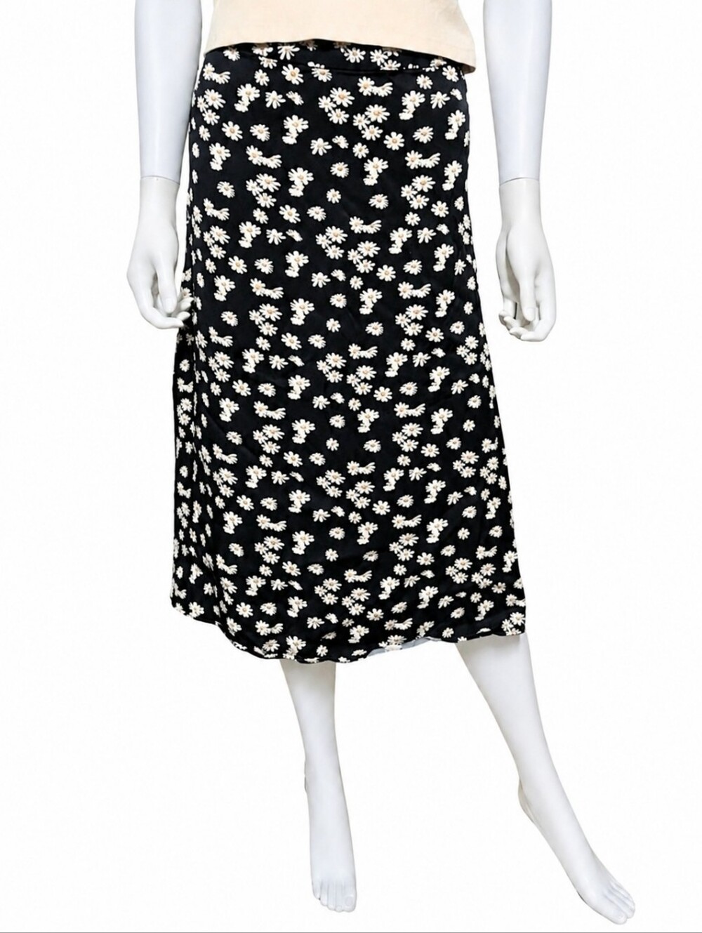 REALISATION PAR | Black Daisy Floral Print Midi Skirt in Size Small